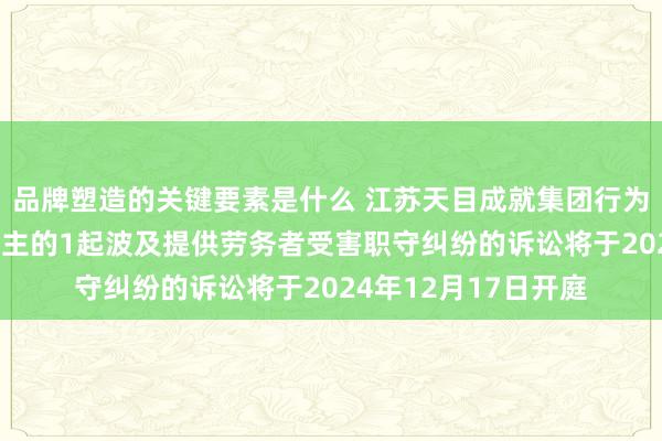 品牌塑造的关键要素是什么 江苏天目成就集团行为被告/被上诉东说念主的1起波及提供劳务者受害职守纠纷的诉讼将于2024年12月17日开庭