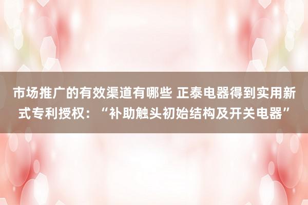 市场推广的有效渠道有哪些 正泰电器得到实用新式专利授权：“补助触头初始结构及开关电器”