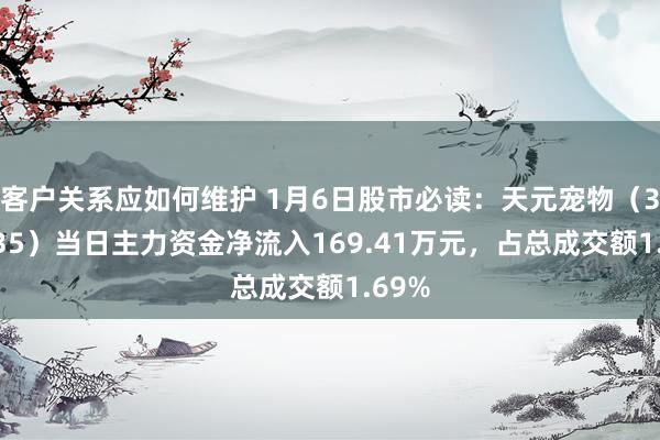 客户关系应如何维护 1月6日股市必读：天元宠物（301335）当日主力资金净流入169.41万元，占总成交额1.69%