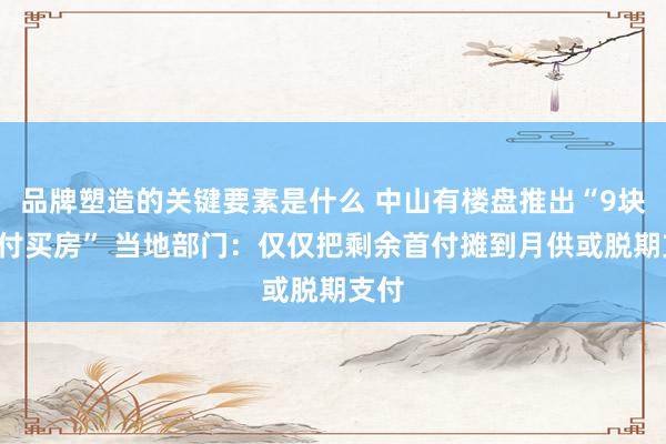 品牌塑造的关键要素是什么 中山有楼盘推出“9块9首付买房” 当地部门：仅仅把剩余首付摊到月供或脱期支付