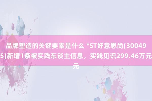 品牌塑造的关键要素是什么 *ST好意思尚(300495)新增1条被实践东谈主信息，实践见识299.46万元