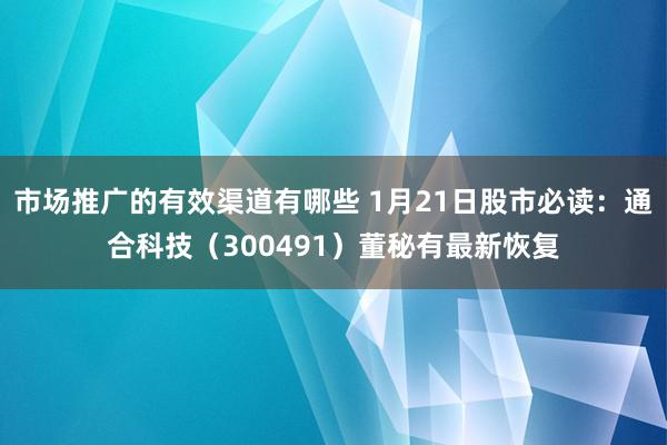 市场推广的有效渠道有哪些 1月21日股市必读：通合科技（300491）董秘有最新恢复