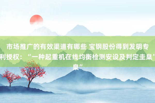 市场推广的有效渠道有哪些 宝钢股份得到发明专利授权：“一种起重机在线均衡检测安设及判定圭臬”