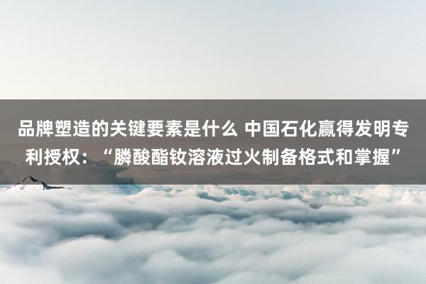 品牌塑造的关键要素是什么 中国石化赢得发明专利授权：“膦酸酯钕溶液过火制备格式和掌握”