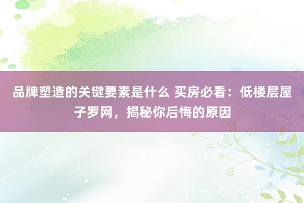 品牌塑造的关键要素是什么 买房必看：低楼层屋子罗网，揭秘你后悔的原因