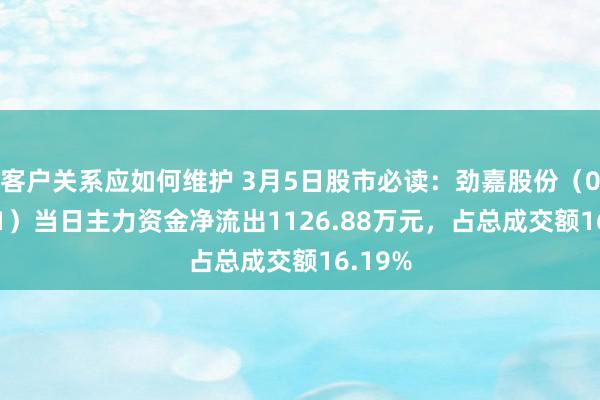 客户关系应如何维护 3月5日股市必读：劲嘉股份（002191）当日主力资金净流出1126.88万元，占总成交额16.19%