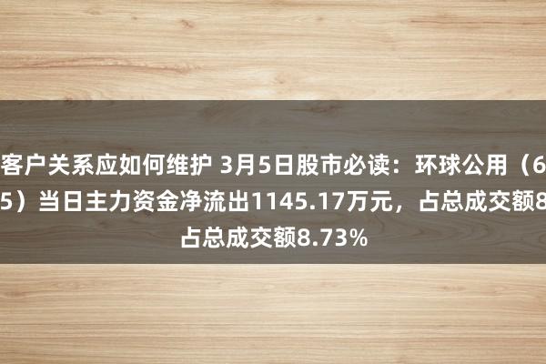 客户关系应如何维护 3月5日股市必读：环球公用（600635）当日主力资金净流出1145.17万元，占总成交额8.73%