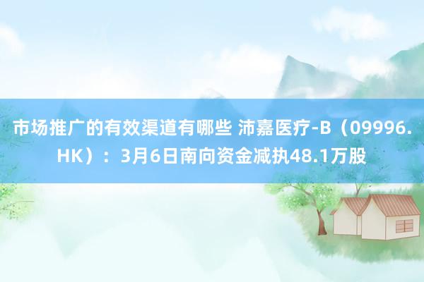 市场推广的有效渠道有哪些 沛嘉医疗-B（09996.HK）：3月6日南向资金减执48.1万股