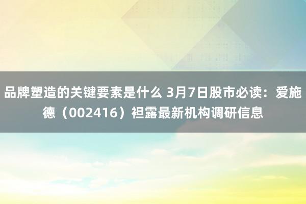 品牌塑造的关键要素是什么 3月7日股市必读：爱施德（002416）袒露最新机构调研信息